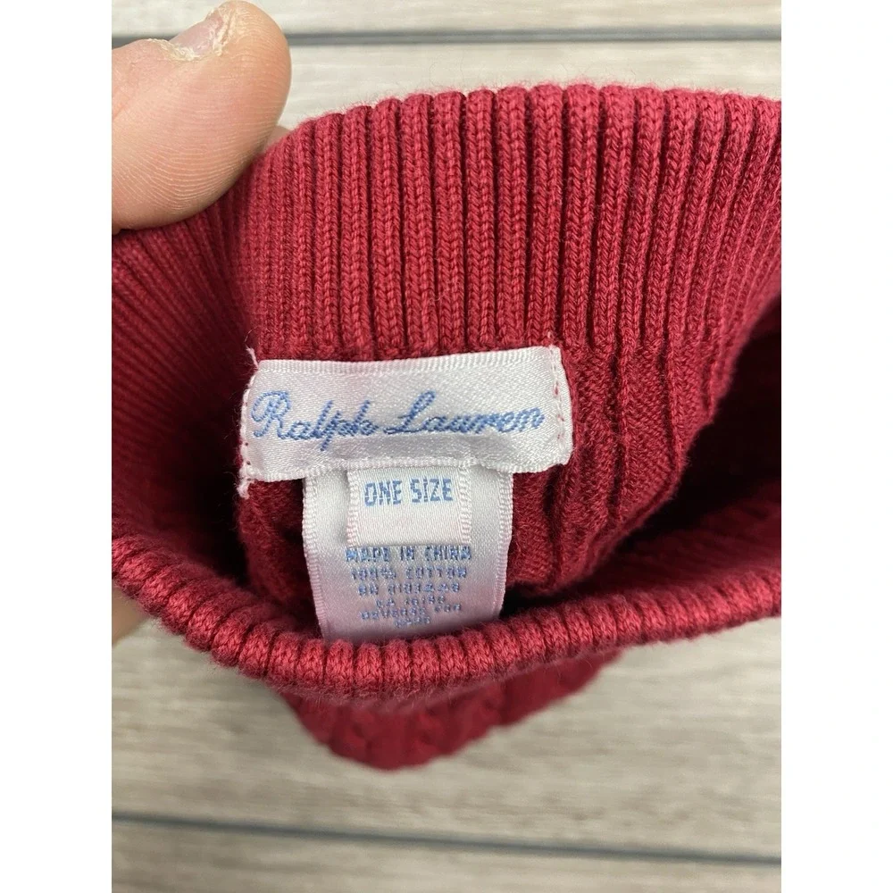 Ralph Lauren Baby Cable Knit Cotton Beanie Hat Red One Size‎